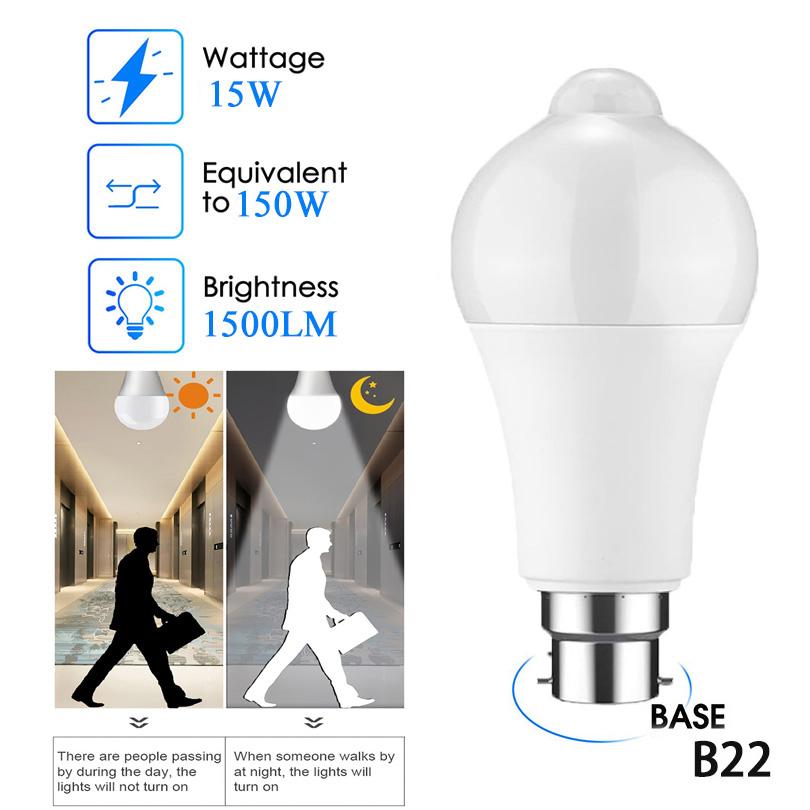 1pc PIR Motion Sensor Light Bulbs B22 6W 9W 12W 15W 18W 20W LED Lamp Auto Smart Infrared LED Bulb Energy Saving Bombillas Light