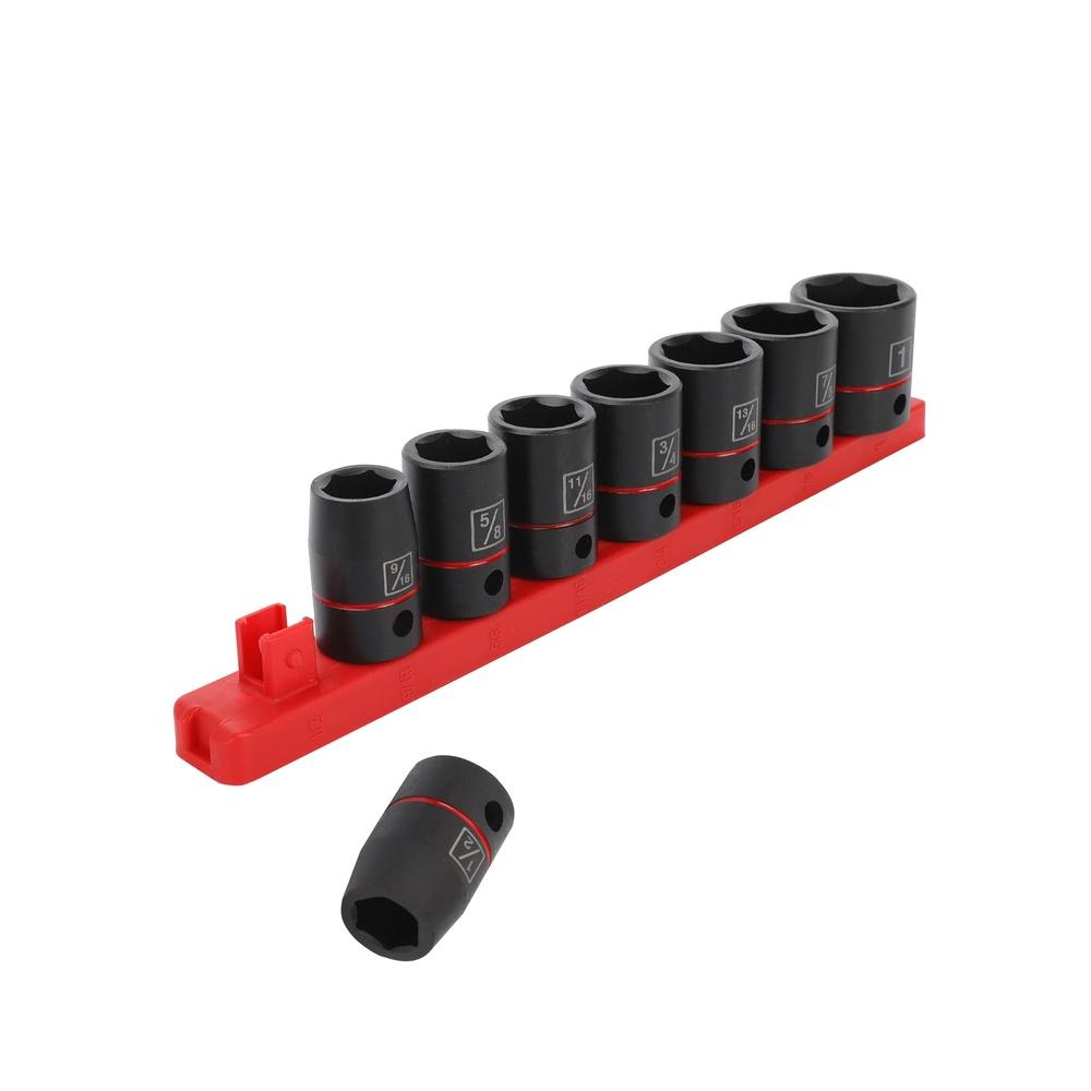 

9-Piece 1/2-Inch Drive Impact Socket Set Cr-V Steel Color Coded Standard Sockets with Reusable Rail Durable Tool Kit United States