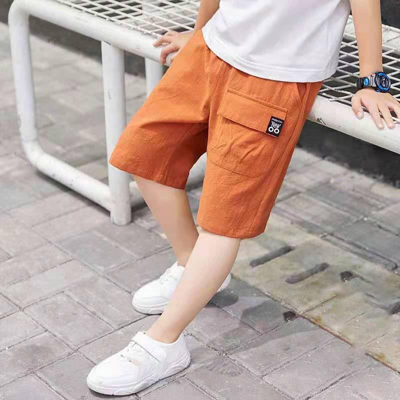 Children Boys Shorts Casual Solid Color Elastic Waist Boys Cargo Pants Summer Calf Length Kids Trousers Sport Pants for 2-12 Yrs