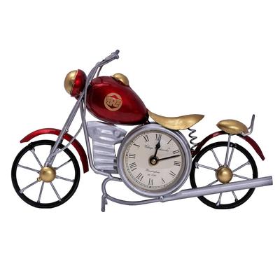 New Vintage Royal Bullet Motor Bike with Antique Clock | Rustic Iron Metal Decor Showpiece for Study Table, Desk, Office,