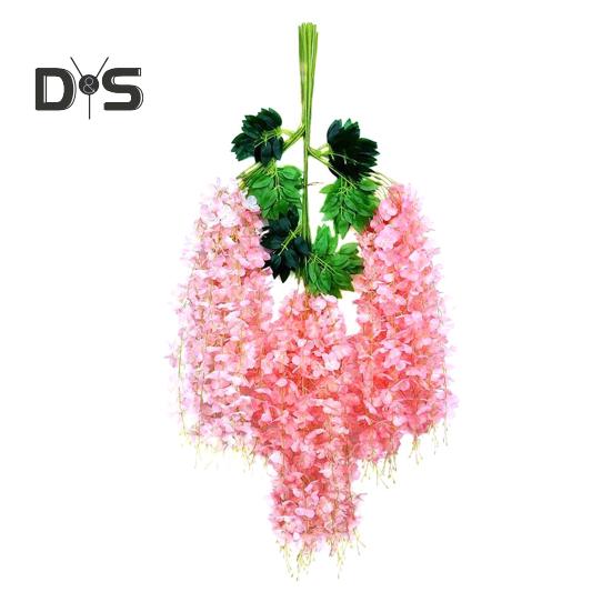

12 шт. искусственных цветов глицинии, устойчивых к ультрафиолетовому излучению, искусственные цветы глицинии, подвесные искусственные цветы, виноградная лоза для патио, вечеринки, украшения для дома и интерьера светло-розовый