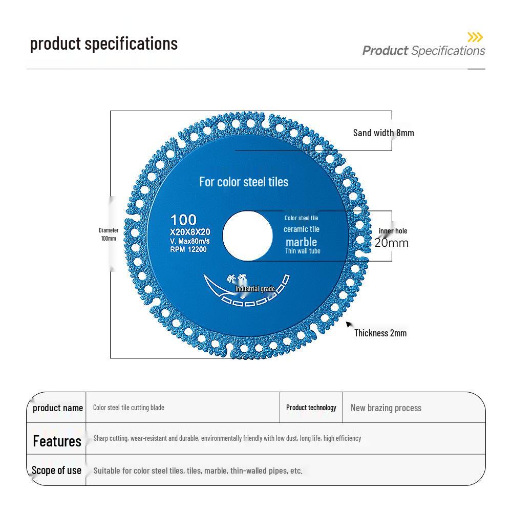 Brazed Angle Grinder Blade for Cutting Steel, Tile, Marble, Sheet Metal, and Thin-Walled Pipes