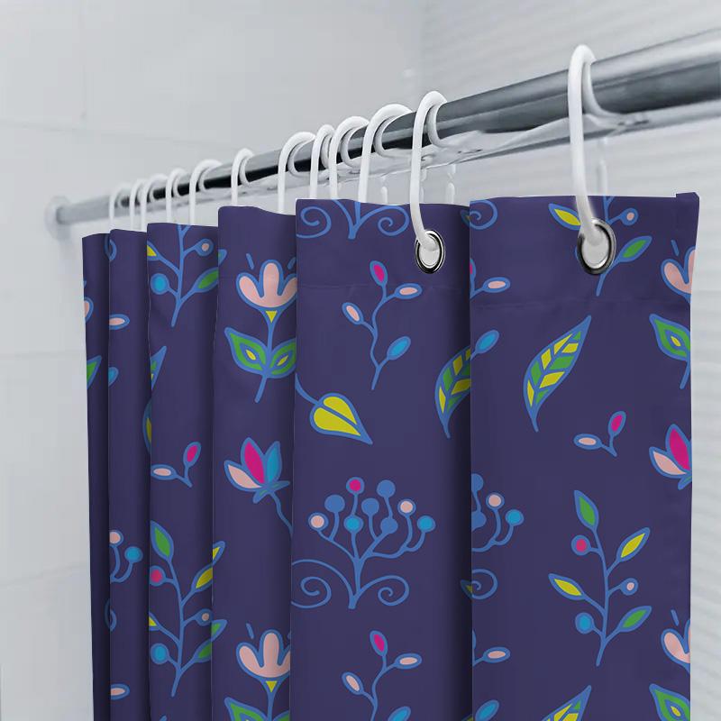 Vibrant Pattern Shower Curtain Modern Floral Design For Bathroom Decorations Washable Fabric In Blue Color With Yellow Pink Gree