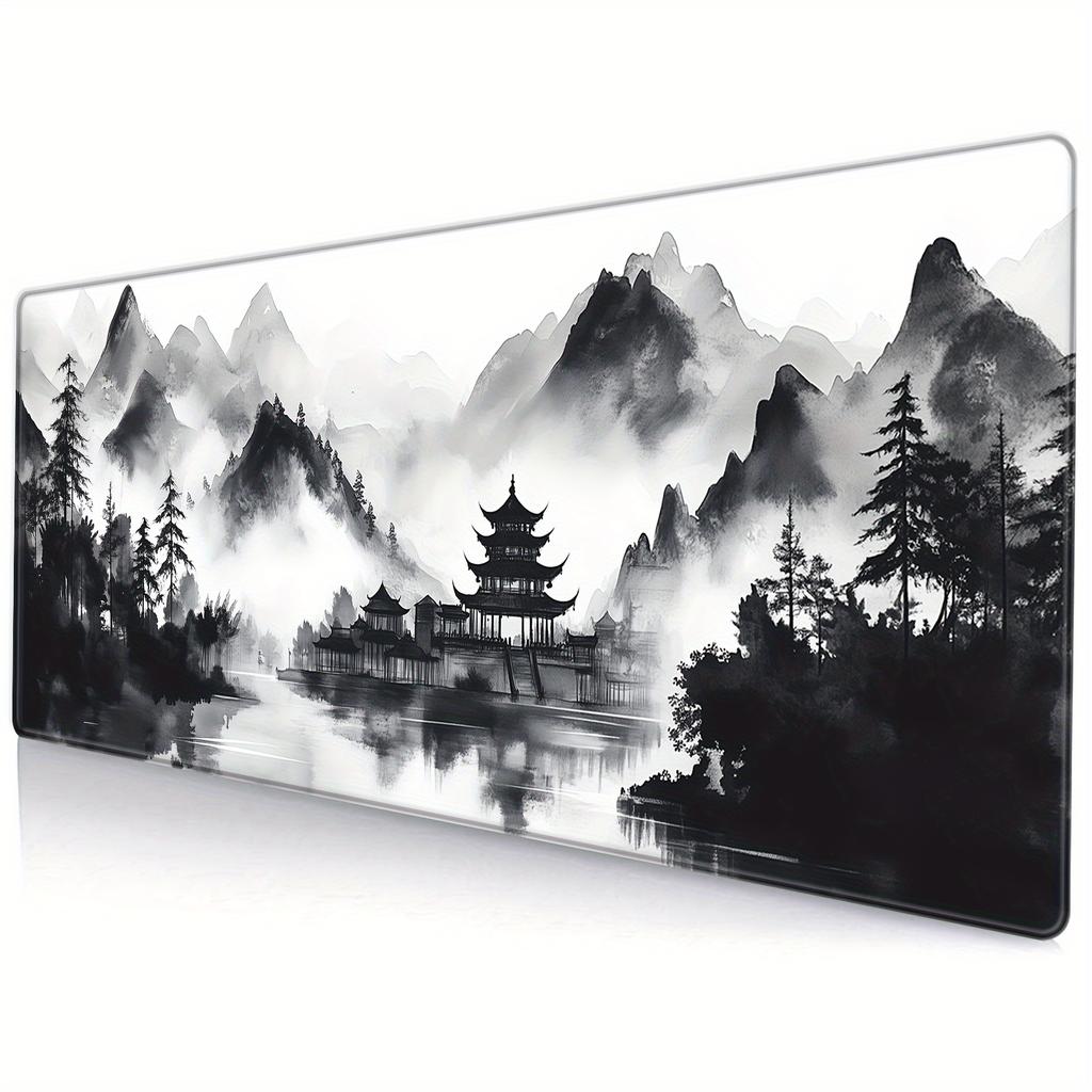 Tappetino Mouse Paesaggio Cinese Oversize Nero Bianco Antiscivolo Tappetino da Scrivania per Gaming Ufficio