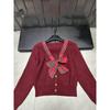 Saint Family - 2025 Autumn/Winter Plaid Bow V-Neck Knit Cardigan with Brooch: Age-Reducing, Loose, Versatile Top.