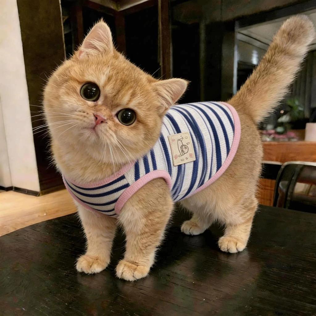 Striped Dog Vest with D-ring, Cute Embroidery Sleeveless Pet Shirt for Small Dogs