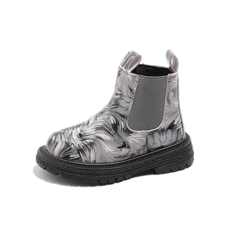 Girls Ankle Boots Kids Chelsea Boots Fashion Flower Prints Rubber Outsole Toddlers Children Fashion Boots 2024 Autumn Winter New
