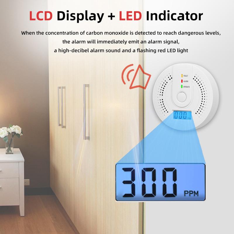 Carbon Monoxide Detector Co Gas Monitor Alarm Battery Powered Co Sensor Detector With Led Digital Display For Home,Depot Test