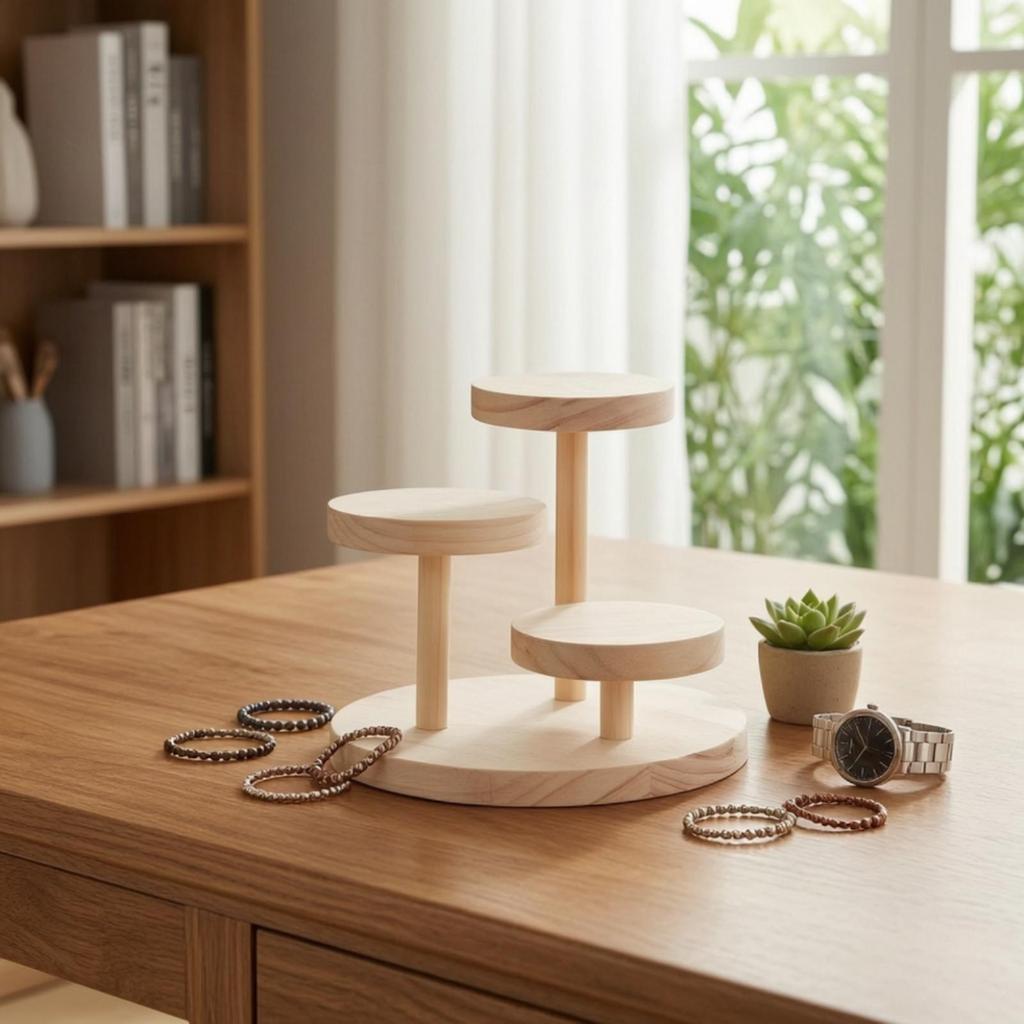 Wood Disc Display Rack Art 3 Tier Stand ThreeTier Jewelry for Showcase, Product