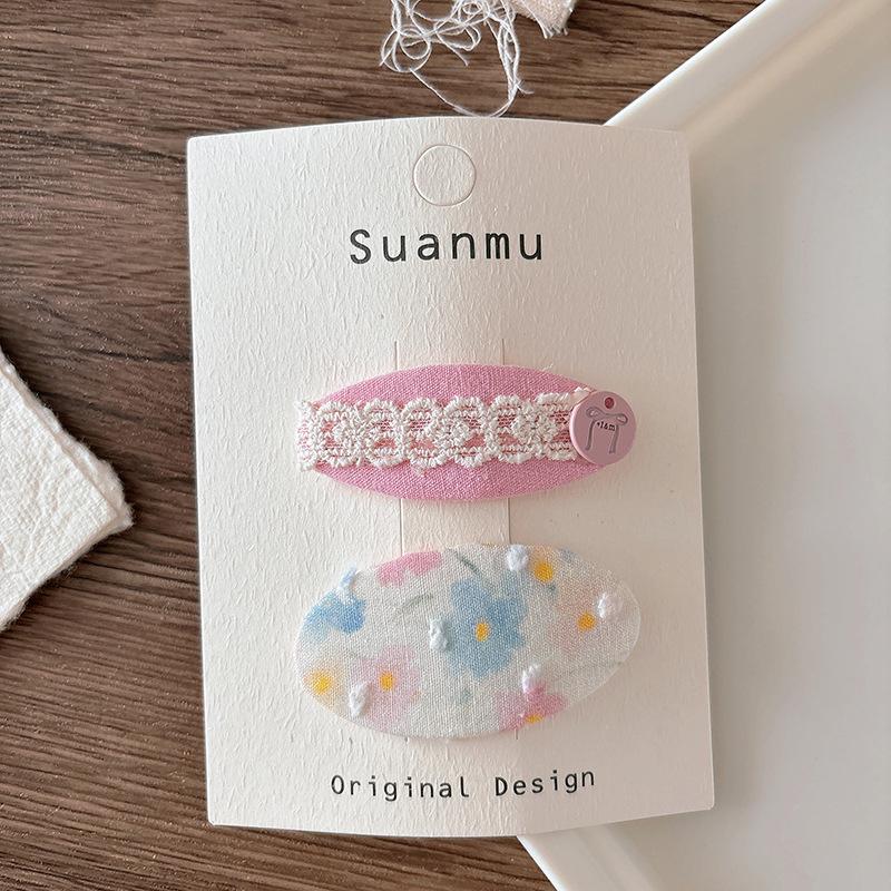 Korean Sweet Versatile Fabric Plaid Children's Bangs Bb Clip Girls Embroidery Cute Cherry Headwear Girls Kids Hair Accessories