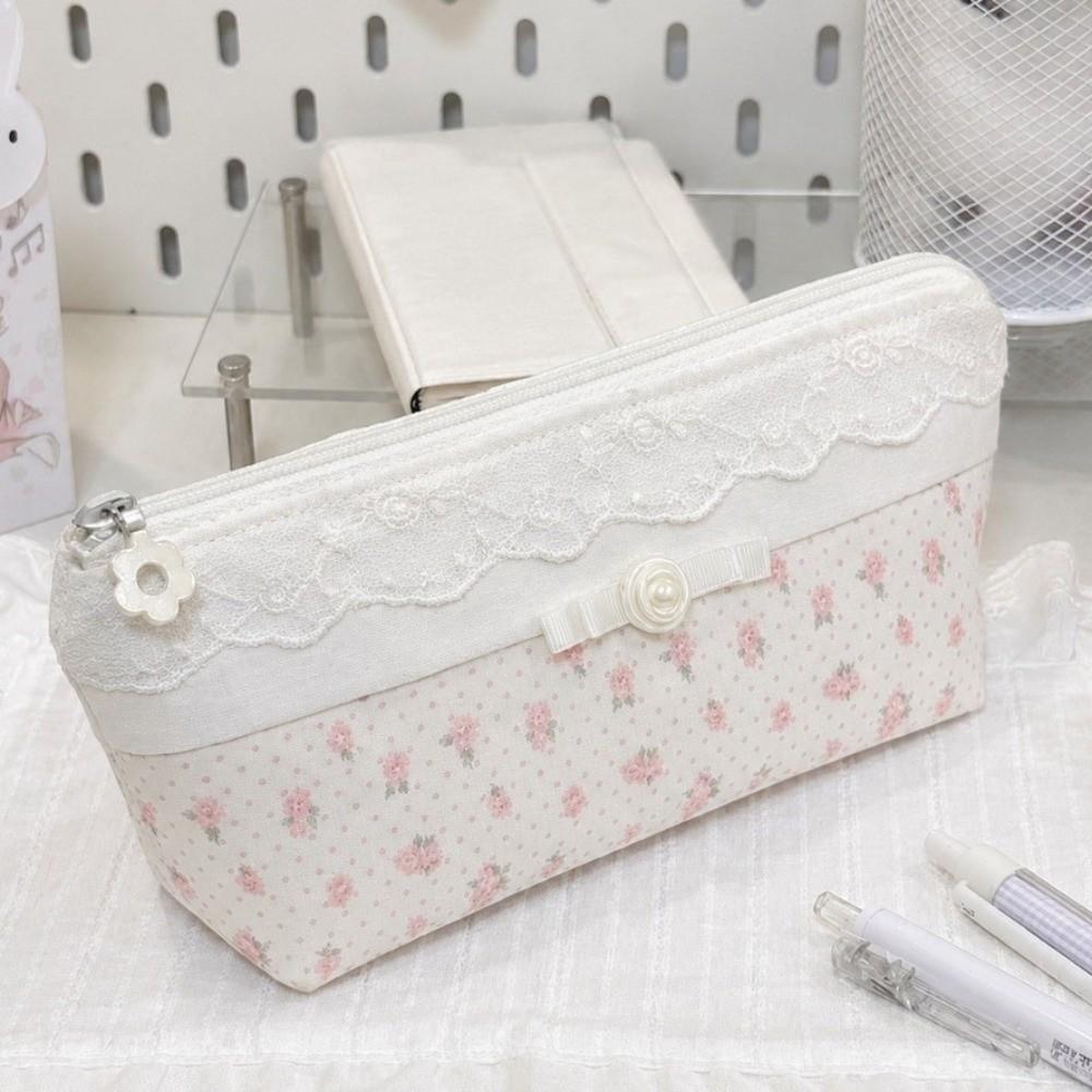 Large Capacity Pen Bag Lace Floral Design Stationery Organizer Fresh Pencil Case Gift
