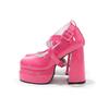 Fashion Sweet Pink Thick Sole Ballet Shoes patent Leather Cross Buckle Chunky High Heel Women Dress Shoes Lolita Elegant Pumps Party