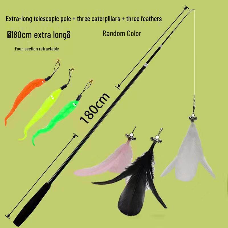 Retractable Cat Teaser Wand: 1.8m Interactive Fishing Pole with Bite-Resistant Feather & Bell Toy