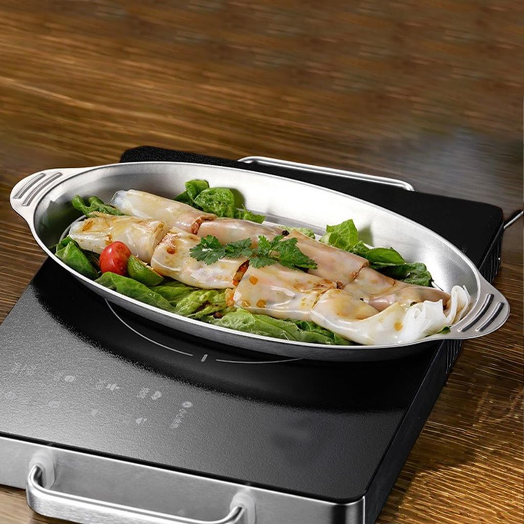 Stainless Steel Fish Dish Home Steaming Fish Plate Oval Platter Thickened Main Dish Plate Snack Dessert Serving Tray