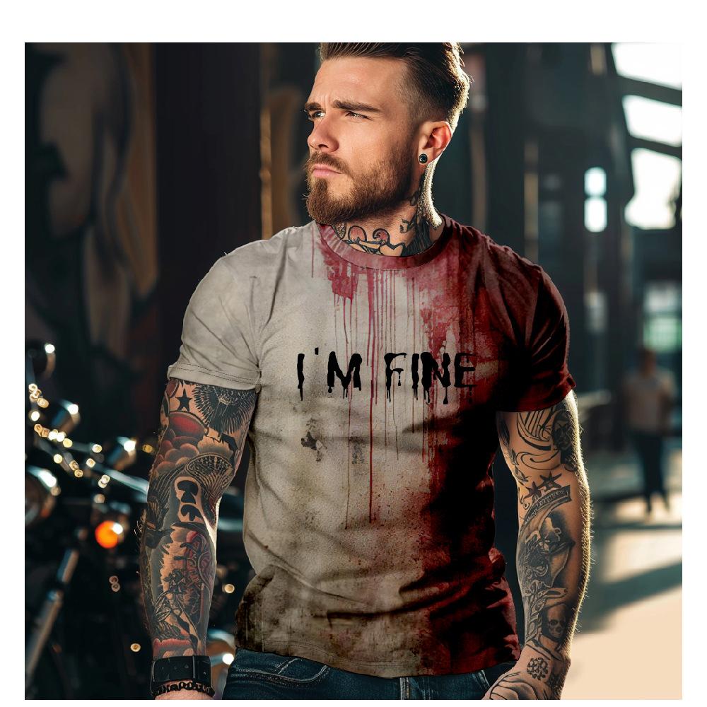Summer Vintage Bloody Print T-shirt Men's Fashion Casual Short Sleeve Round Neck Oversize O-Neck Men's Tops Clothing Size XS-6XL