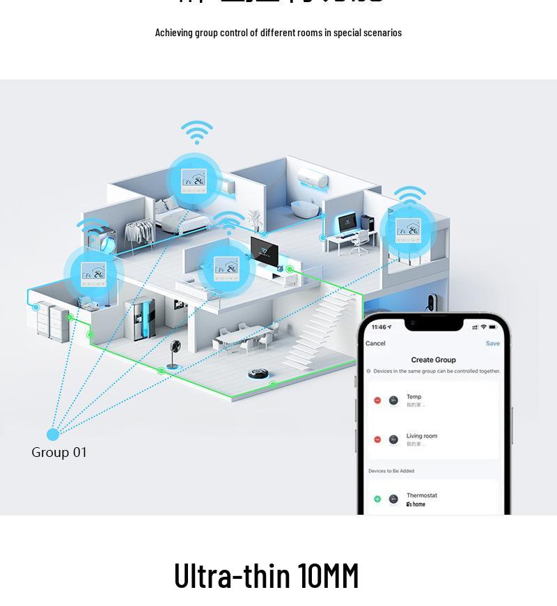 Intelligenter WLAN-Thermostat: Graffiti LED Touch für Elektro-/Fußboden-/Wasserheizung und wandhängende Kessel mit APP- & Sprachsteuerung.