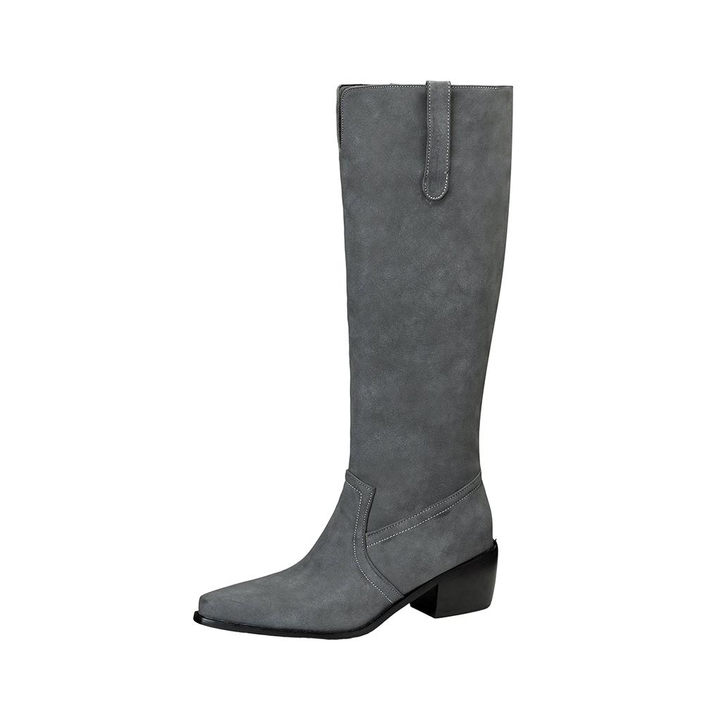 Grey Black Women Knee High Boots High Square Heel Small Big Size 32 48