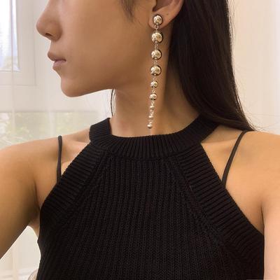 European & American Hip-Hop Punk Geometric Round Bead Long Earrings - Trendy Retro Style for Women