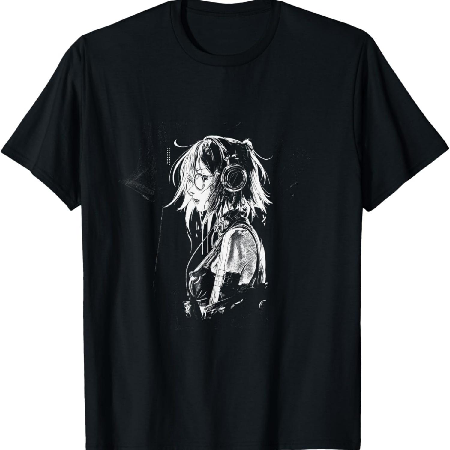 Cyberpunk Anime Girl VII (Black and White) T-Shirt S чёрный