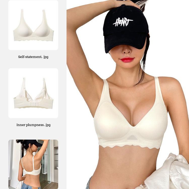 Striped Seamless Soft Support Bra, Comfort Push-Up Lift Anti-Sag Back Shaping Bra for Small Bust Women