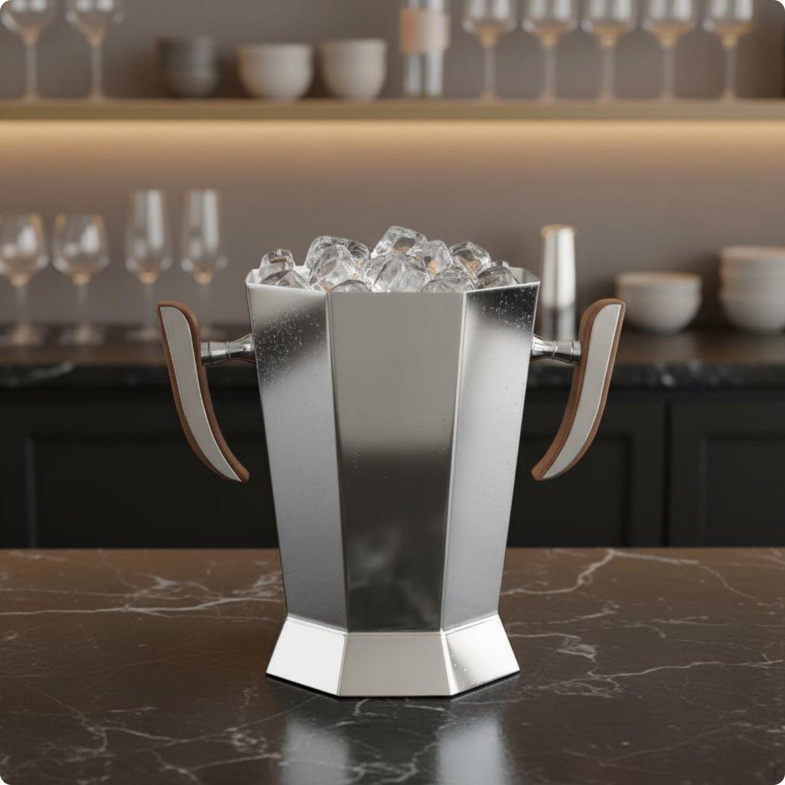 Stainless Steel Ice Bucket Retro Champagne Chiller Decorative Metal Beverage for Bar,