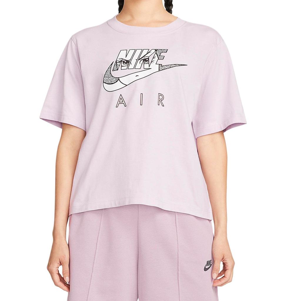 Nike Sportswear Boxy Large Logo Print Vintage American Crew Neck Short Sleeve T-Shirt Women Tops Pink Purple DQ3269-530