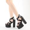 Fashion Fashion Cool Girls Thick Sole Sandals Gladiator Platform Heels Peep Toe Black Chunky Sandals Women Summer Street Retro