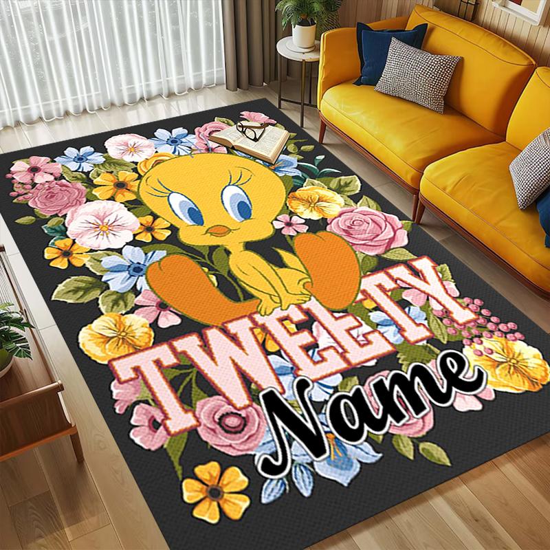 Custom Name Tweety Bird Living Room Non-Slip Area Rug Soft Carpet for Bedroom Kids Playroom Sofa Office Home Decor Doormat
