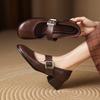 Modne NOWE Wiosna/Jesień Damskie Czółenka Buty z Prawdziwej Skóry dla Kobiet Okrągły Czubek Gruby Obcas Buty Zwięzła Klamra Paska Buty Mary Janes