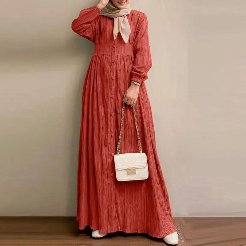 2024 Muslim Women clothes Retro Long sleeve Solid Robe Spring and Autumn New Elegant Casual Plus size Women clothes Dress