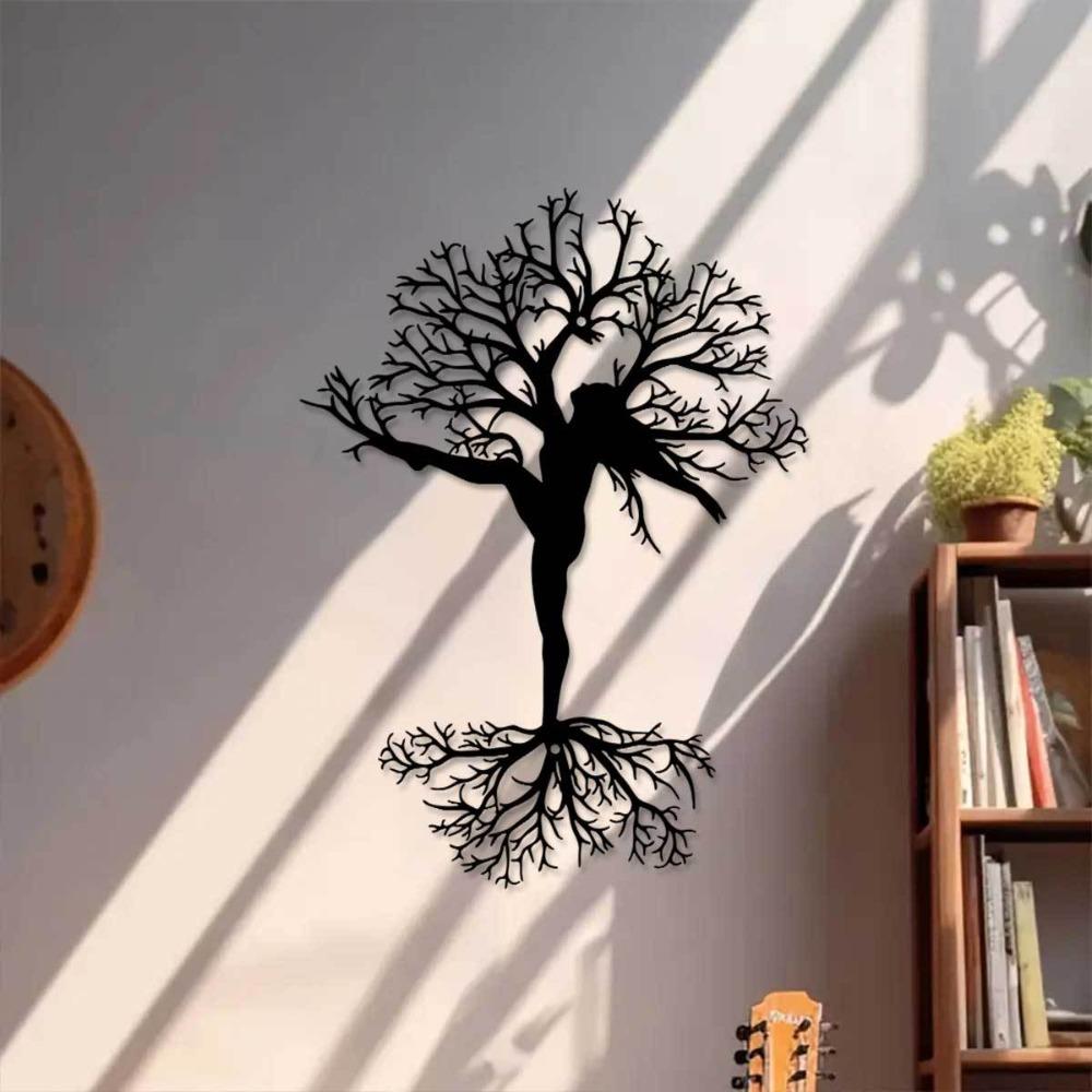 Metal Tree Wall Art Woman Sculpture 11.81 inch Indoor Outdoor Farmhouse Home Decor Living Room Office Patio Balcony Intricate Branch Design