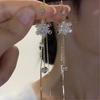 Exquisite Temperament Shining Brightly Micro-inlaid Rhinestones Snowflake Long Tassel Dangle Earrings for Women Fairy Jewelry