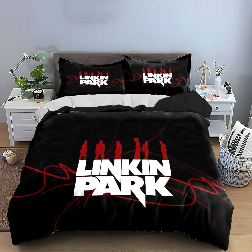 Siluetas, texto "Linkin Park". Juegos de cama Juegos de fundas nórdicas Fundas nórdicas Fundas de almohada(1 * Funda de edredón 2 * Fundas de almohada sin relleno de edredón)