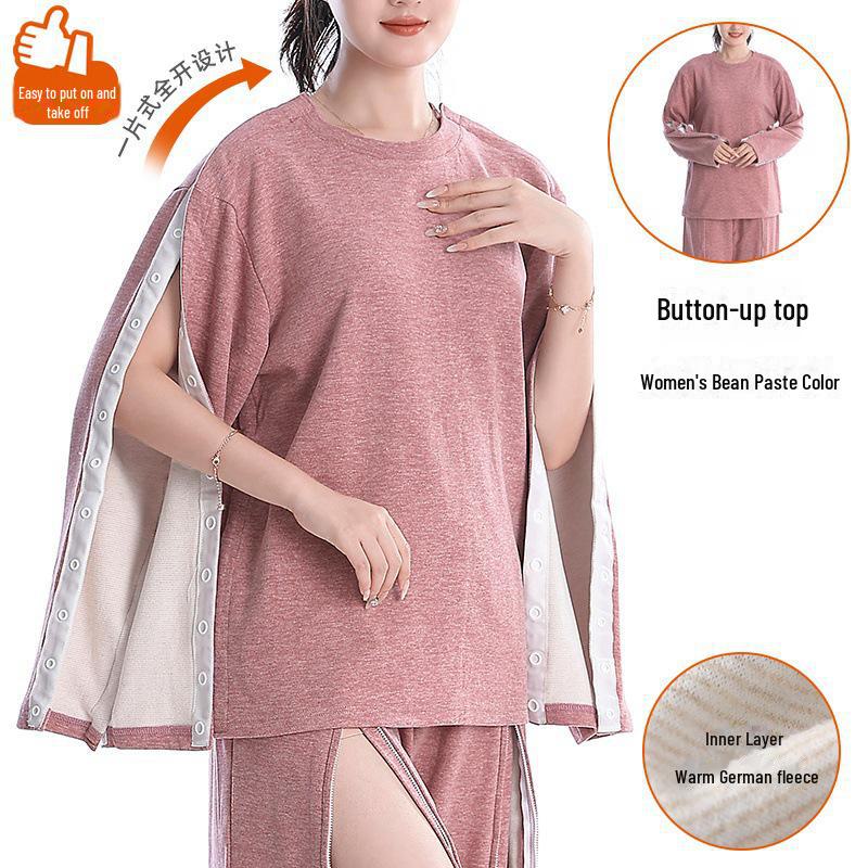 Set Pigiama e Vestaglia in Velluto Tedesco per Anziani: Abbigliamento Post-Chirurgico per Autunno e Inverno