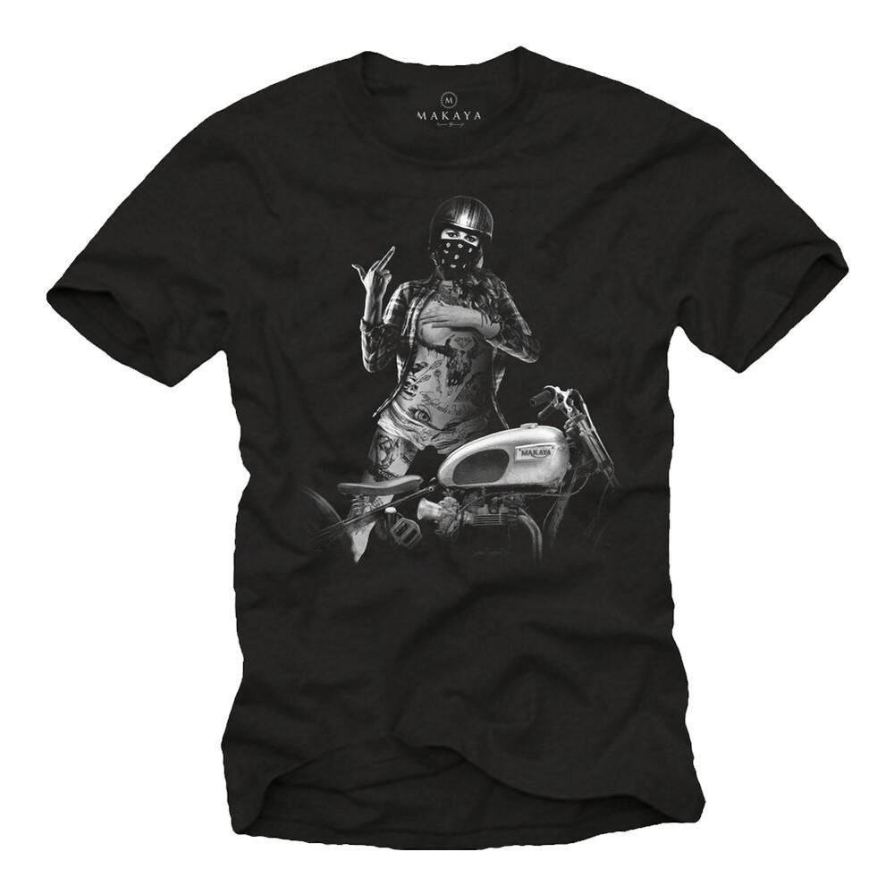 Biker Men's Sexy Pin Up Girl and Chopper T-Shirt - Men's Motorcycle Helmet Shirt