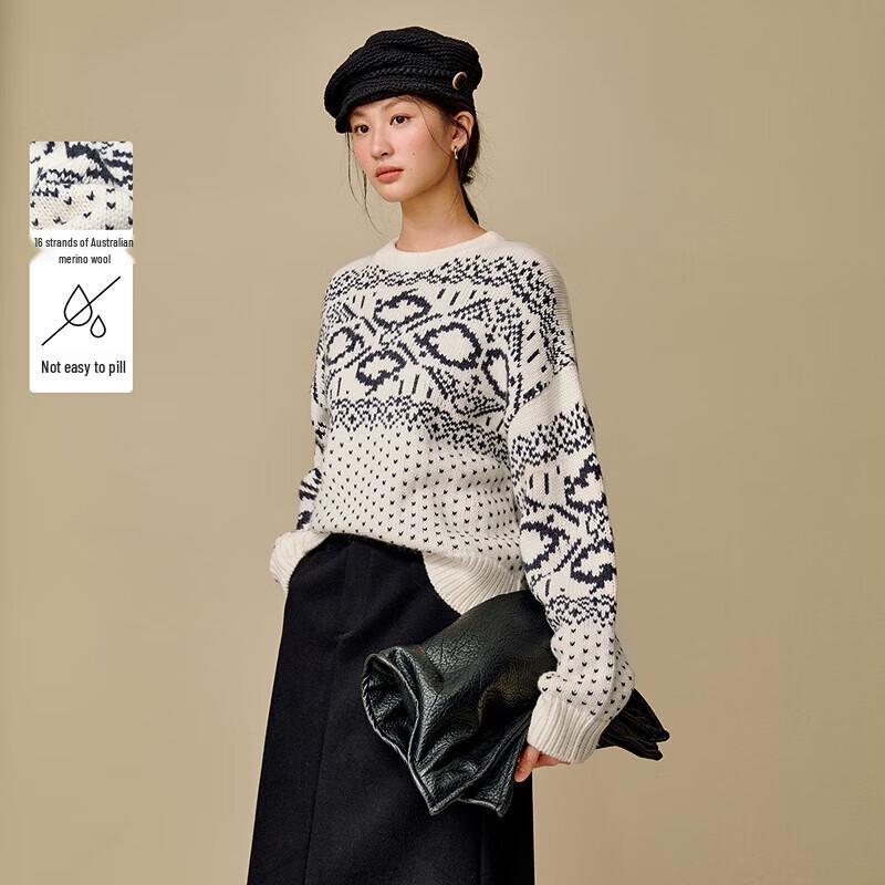 

INMAN Women s Jacquard Wool Blend Round Neck Pullover Sweater XL