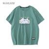 WAVLATII 2022 Nowe Różowe T-shirty z Nadrukiem Kreskówkowym dla Kobiet 100% Bawełna Casualowe Damskie Oversize Topy na Lato WT2203