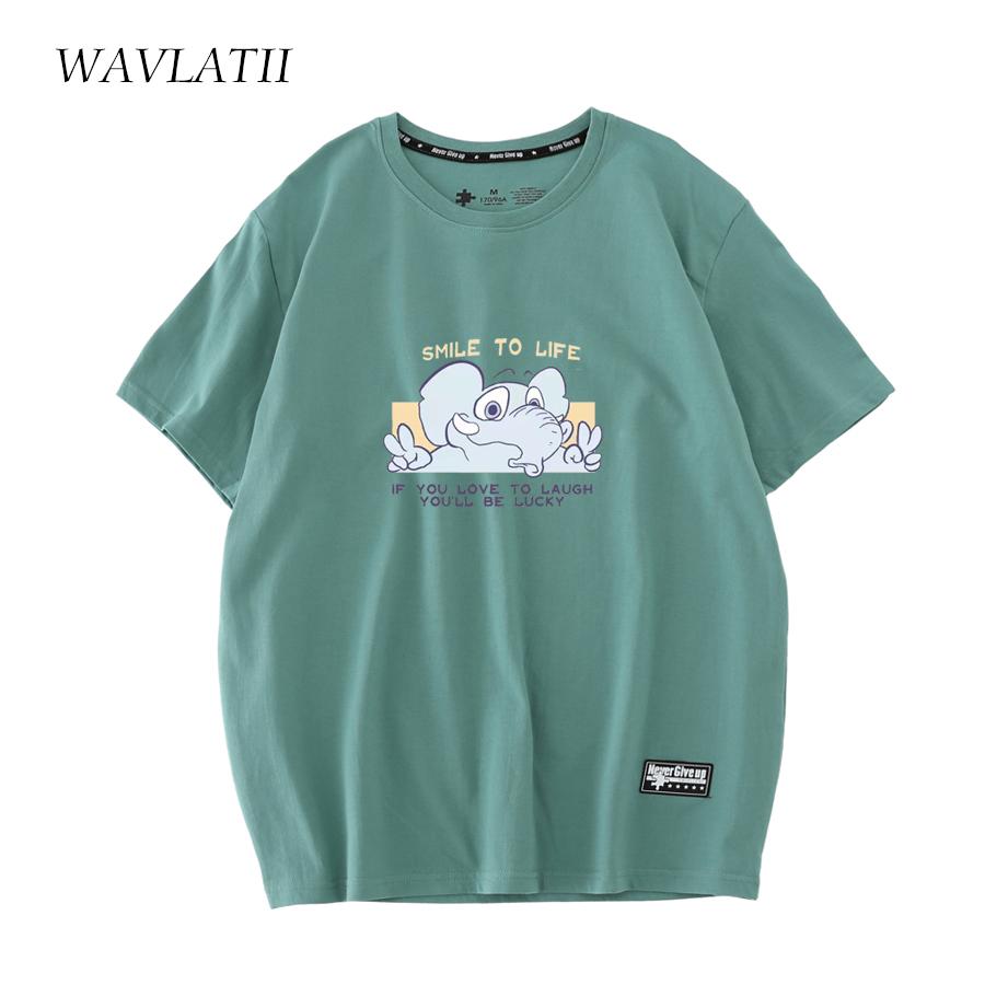 WAVLATII 2022 Nowe Różowe T-shirty z Nadrukiem Kreskówkowym dla Kobiet 100% Bawełna Casualowe Damskie Oversize Topy na Lato WT2203