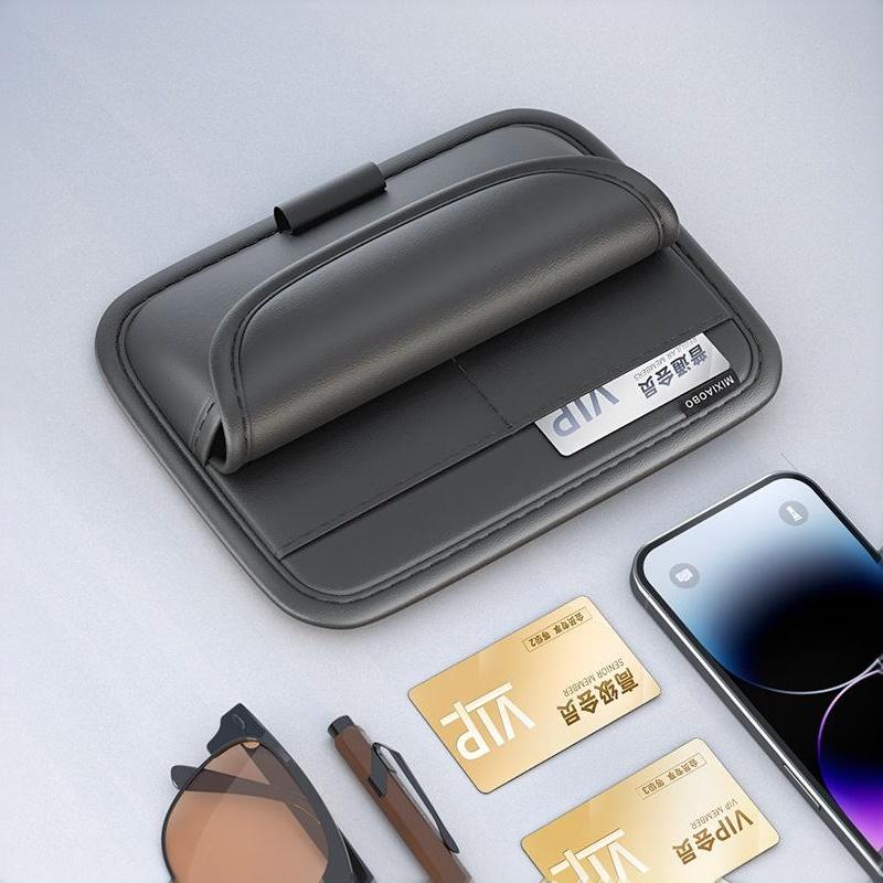 Car Sun Visor Sunglasses Storage Bag Durable PU Leather Multi Slot Card Holder for Vehicle Interior Organization