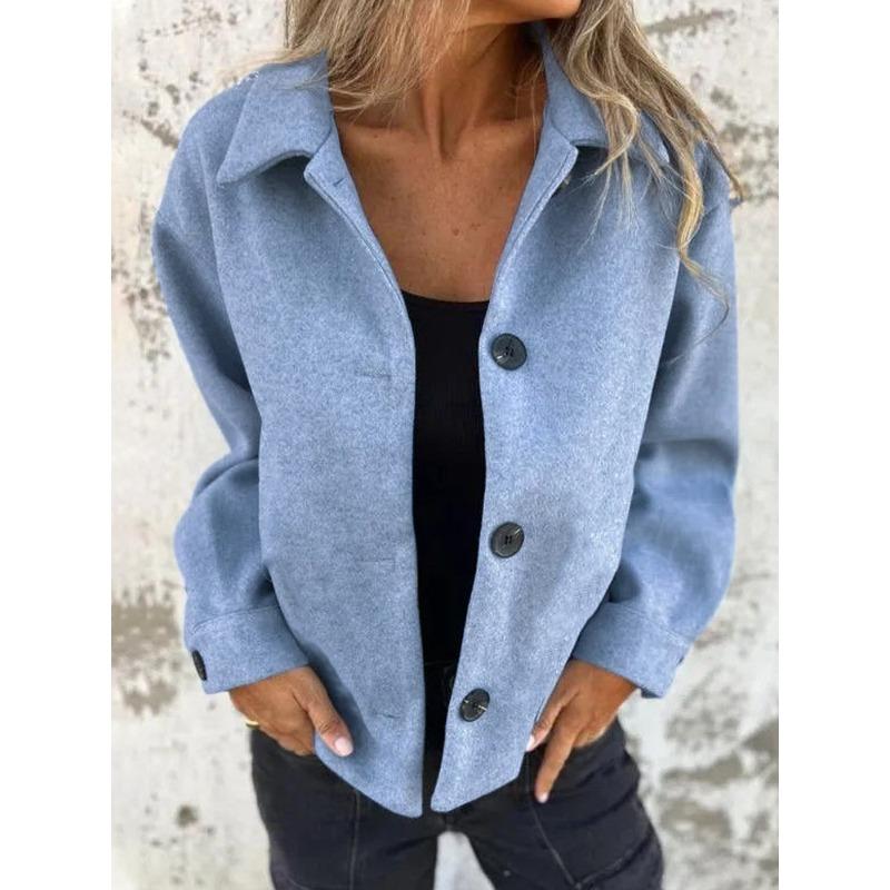 BFCCQB Jaquetas e casacos femininos vintage casual cor sólida estampa outono inverno manga comprida gola polo