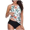 Women Sexy Bikini Set Print Wide Straps High Neck Backless Swimwear 