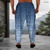 Men Plus Size Drawstring Printed Jogger Pants Teal White Black Striped Star Pattern Cuffed Ankle Side Pockets