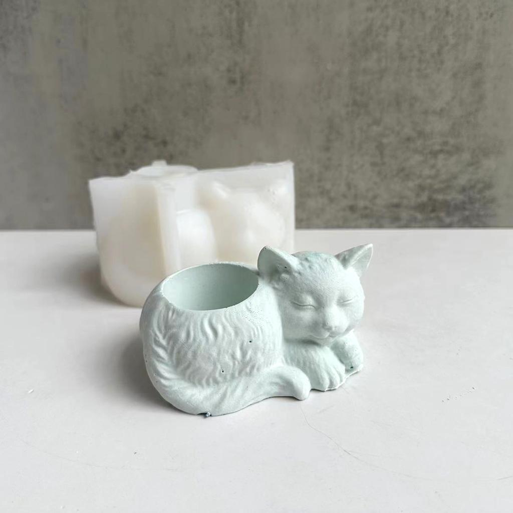 Geometric Cat-shape Gypsum Silicone Molds Storage Box Mold for Making Succulent Plant Pot Flower Pot Candle Holder