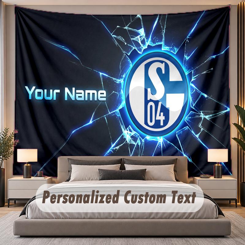 Custom Name Text Tapestry Schalke 04 FC Personalized Polyester Wall Tapestry For Bedroom And Room