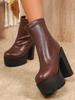 Women's Plus Size Chunky Heel Ankle Boots with Side Zip - 2025 Winter Collection