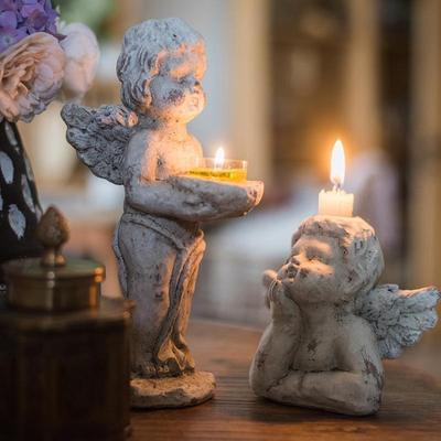 Nordic Retro Cupid Angel Candlestick Decoration Resin Candle Holder Desktop Ornaments Home Art Decoration Statue