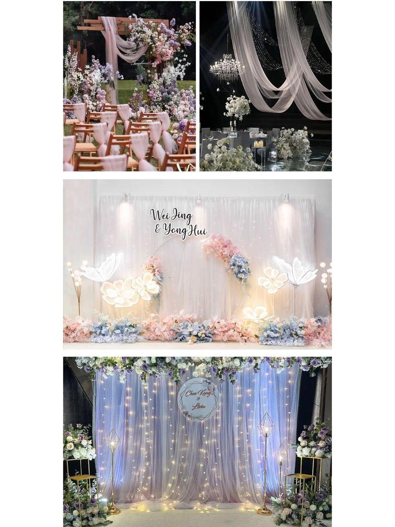 Wedding Atmosphere Swiss Yarn Décor: Engagement, Banquet & Staircase Drapes and Chair Decorations