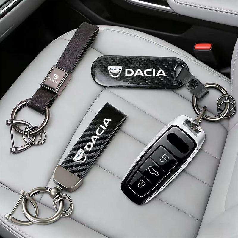 Carbon Fiber Texture Car Logo Key Chain Ring Auto Keychain For Dacia Sandero Stepway Dokker Lodgy Jogger MCV Duster Logan Spring
