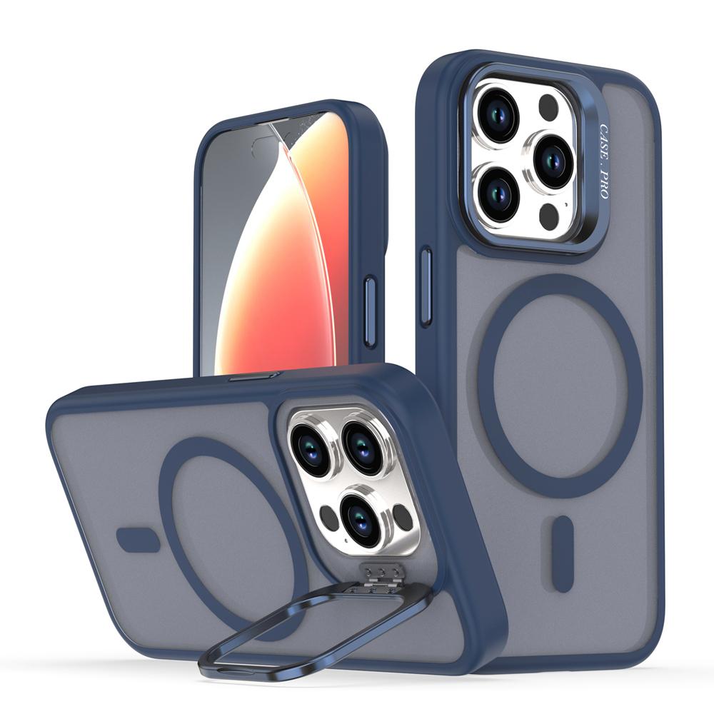 KEYSION Lens Stand Magnetic Phone Case for MagSafe for iPhone 13 14 15 Pro Max 15 Plus Matte Translucent Shockproof Back Cover