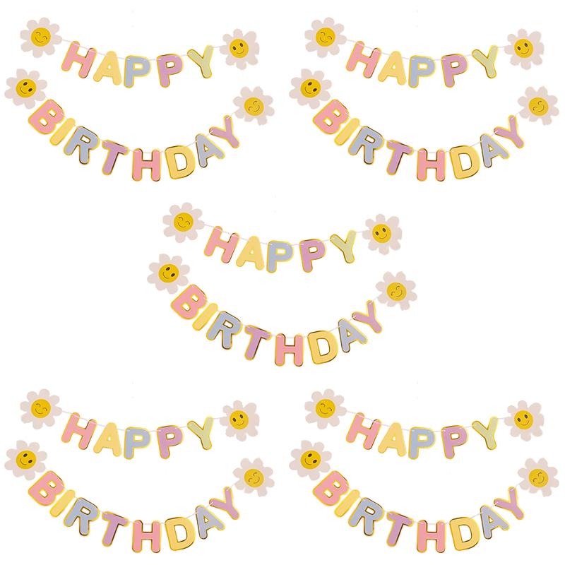 1-5 Stück Geburtstagsflagge Partybanner Blume Für Zuhause Zimmer Girlande Kinderflagge Happy Birthday Party Atmosphäre Dekorationen Zubehör